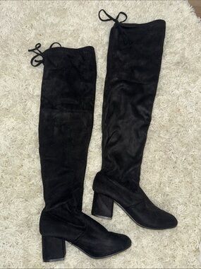 Used few time Wells Women's Black Over-the-Knee Suede Block Heel Boots